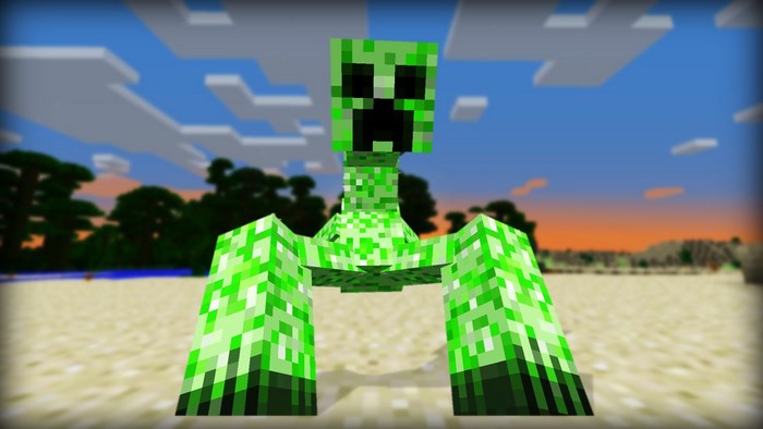 Close-Up of Minecraft Creeper on Beach
