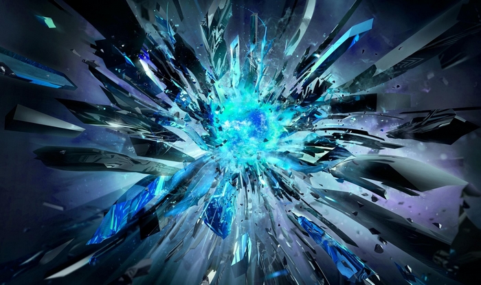 Abstract blue explosion of shards