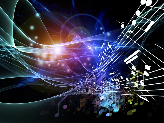 Abstract Music Visualization with Notes and Light Waves