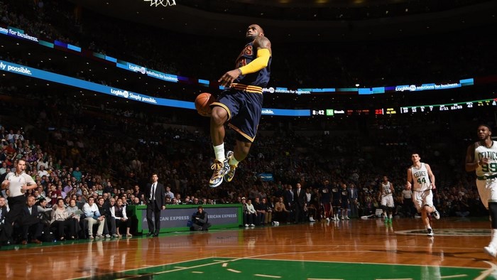 LeBron James dunking in a basketball game