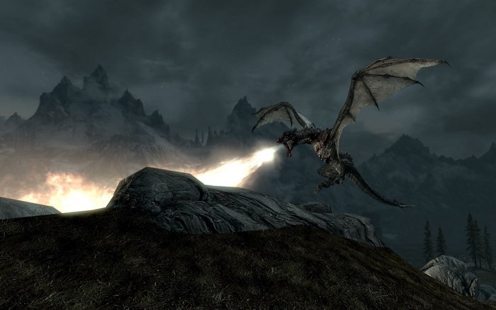 Dragon breathing fire in Skyrim