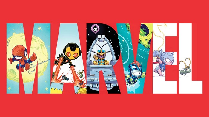 Marvel characters in stylized letters