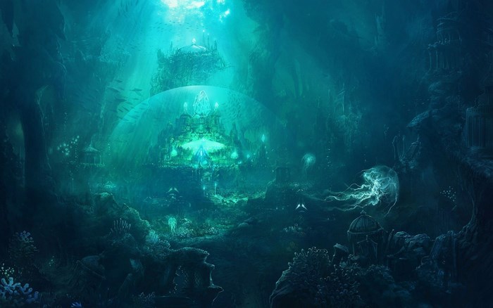 Underwater City with Crystal Structures