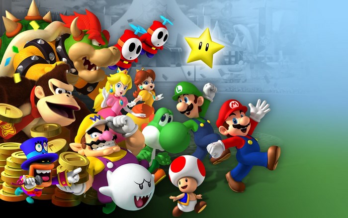 Mario characters and Bowser from Super Mario franchise