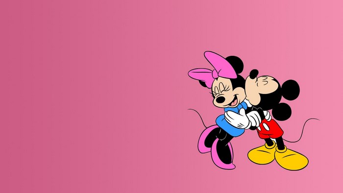 Mickey and Minnie Mouse hugging