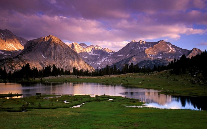 Mountain Landscape with Lake at Sunset