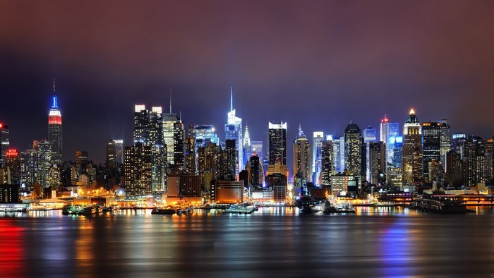 New York City skyline at night with Empire State Building