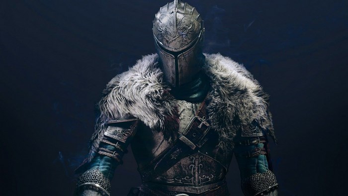 Knight in ornate armor with fur collar