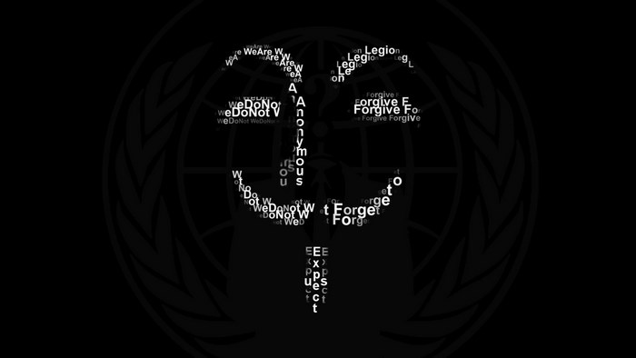 Anonymous Guy Fawkes mask made of text