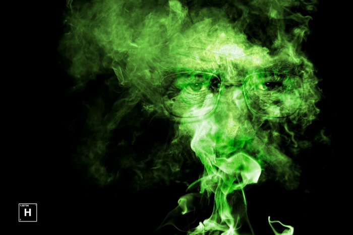 Walter White from Breaking Bad with green smoke