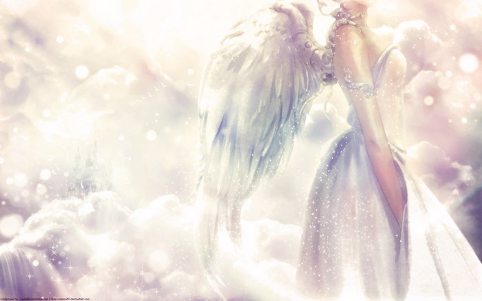 Angel in the clouds with a castle