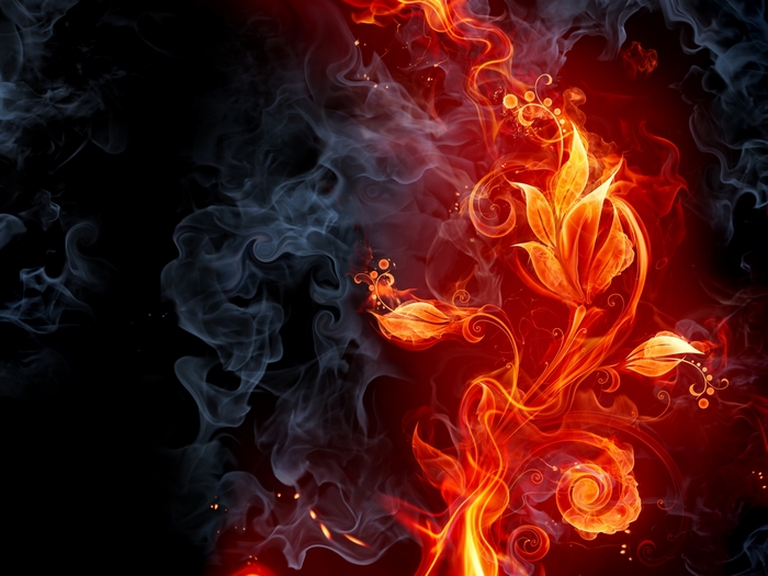 Fiery floral design with smoke