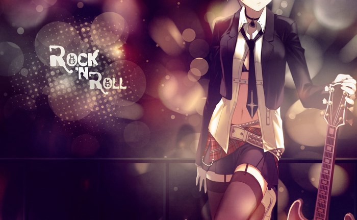 Anime girl with guitar and 'Rock 'n' Roll' text