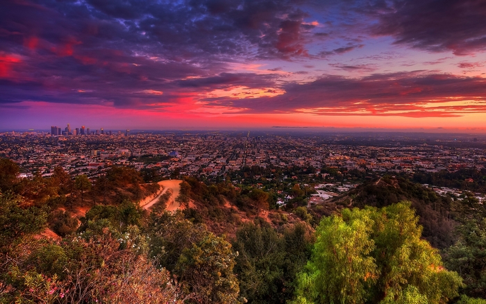 Los Angeles cityscape at sunset from Griffith Observatory
