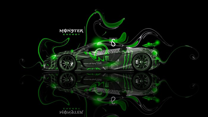 Monster Energy car with green swirls