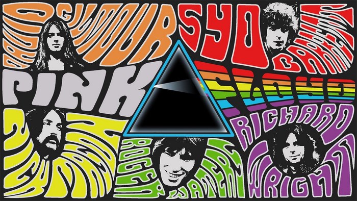 Pink Floyd members and Dark Side of the Moon prism