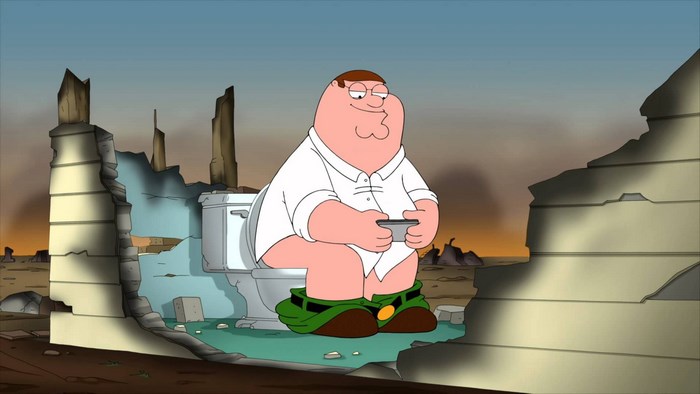 Peter Griffin Sitting on Toilet in Ruined Landscape