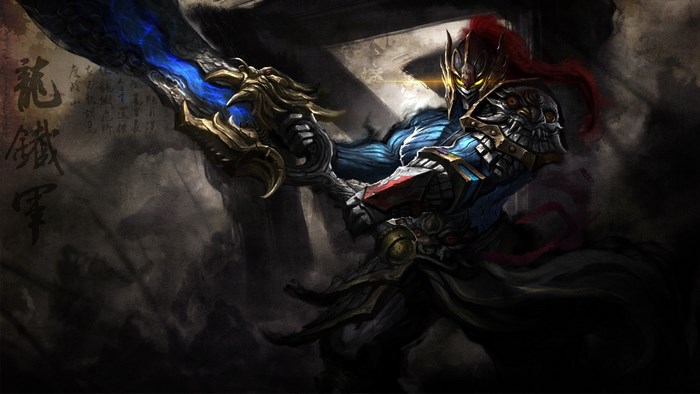 Warrior with glowing sword and armor