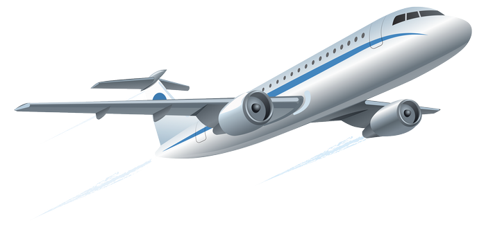 Airplane in flight with blue stripes