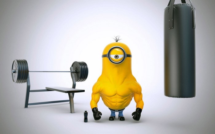 Muscular Minion with Weightlifting Equipment