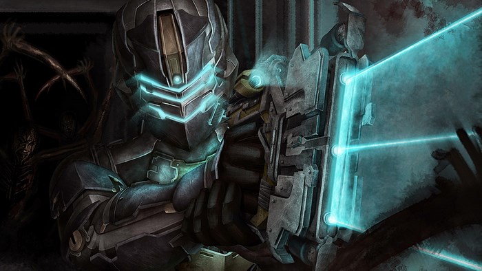 Isaac Clarke from Dead Space holding a plasma cutter