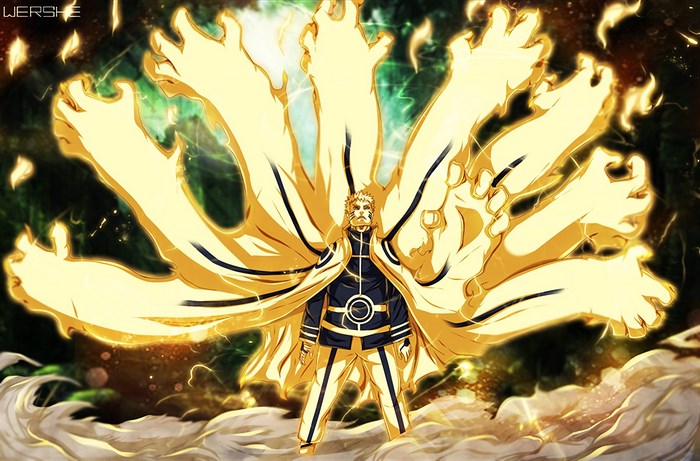 Naruto in Nine-Tails Chakra Mode with Glowing Hands