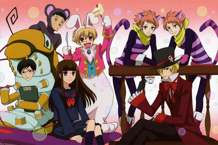 Ouran High School Host Club characters in Alice in Wonderland costumes