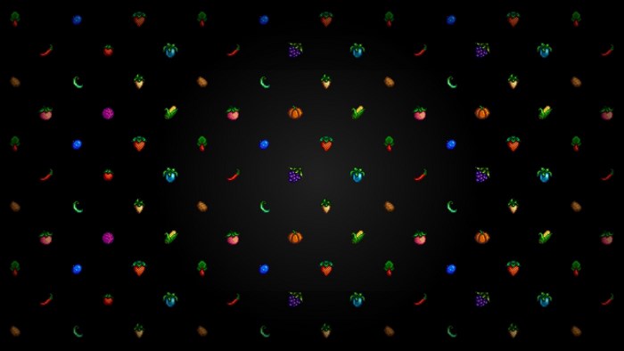 Stardew Valley crops pattern on black background