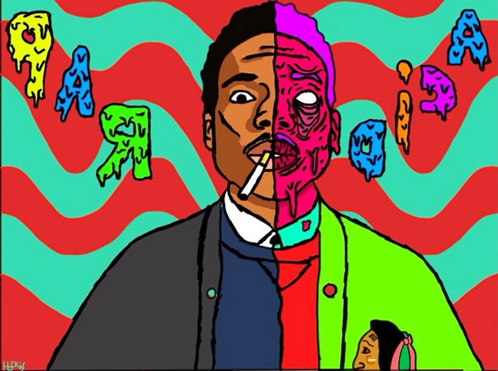 Chance the Rapper with split face and melting letters