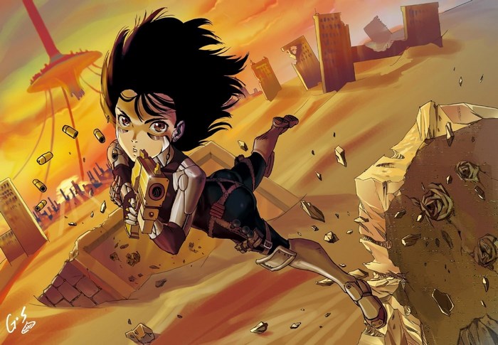 Battle Angel Alita in a ruined city