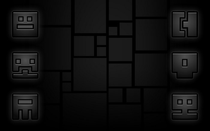 Geometry Dash icons on a dark tiled background