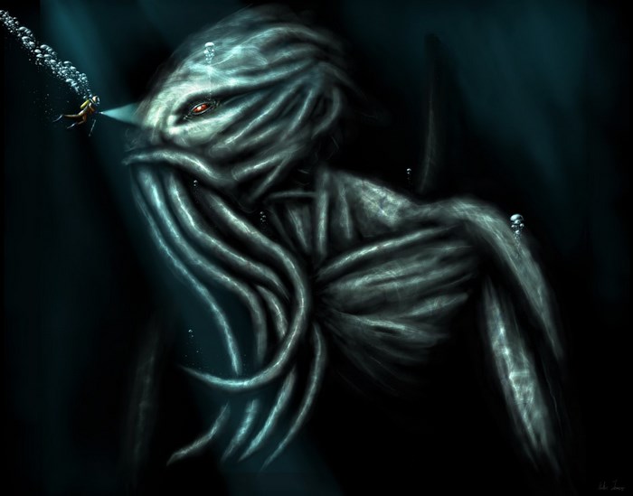 Cthulhu and Diver Underwater