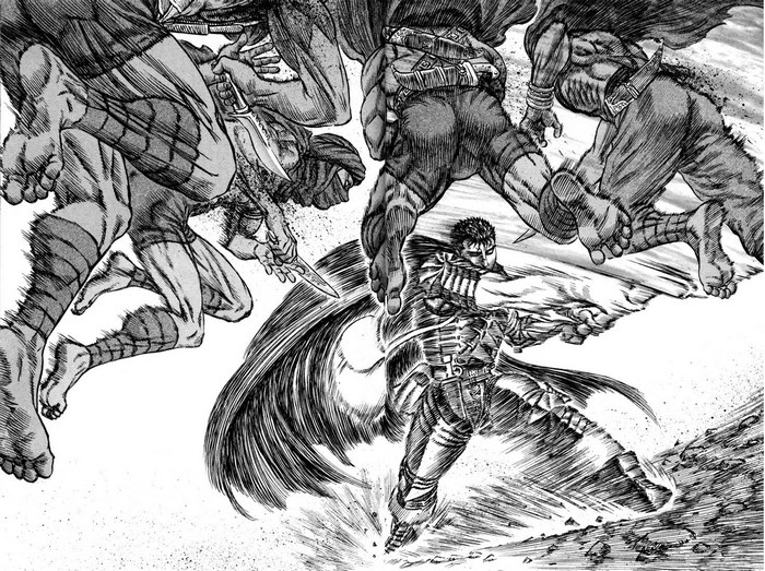 Guts Battling Multiple Opponents in Berserk