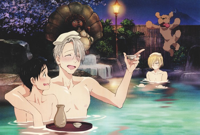 Victor and Yuri from Yuri!!! on Ice in a hot spring