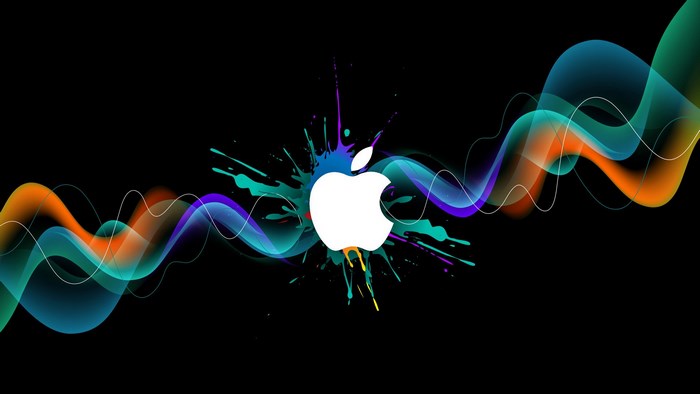 Apple Logo with Colorful Splatter and Waves