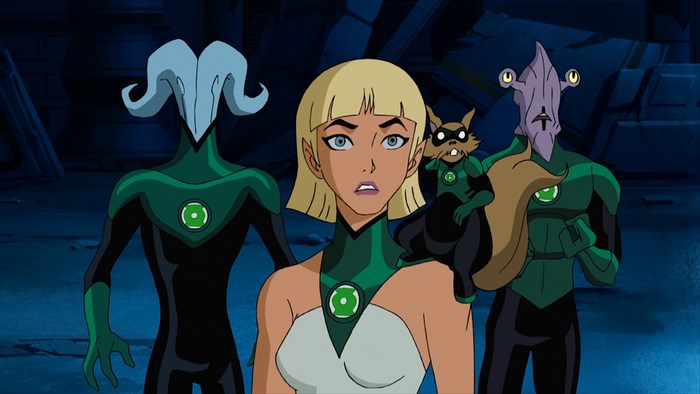 Green Lanterns and a squirrel-like alien
