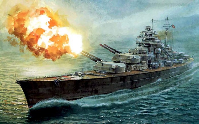 German Battleship Bismarck Firing Its Guns at Sea