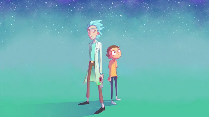 Rick and Morty in a starry sky