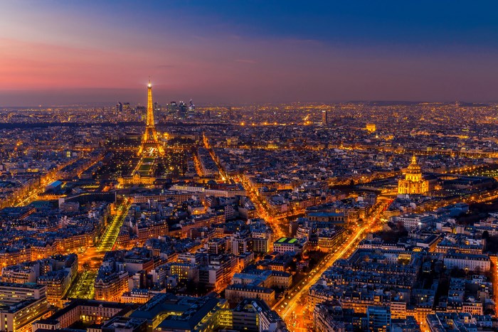 Eiffel Tower and Paris cityscape at dusk