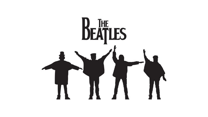 The Beatles logo with silhouettes