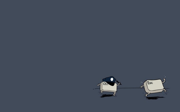 Ctrl key chasing Esc key with police hat