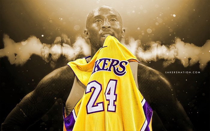 Kobe Bryant wearing a Lakers jersey
