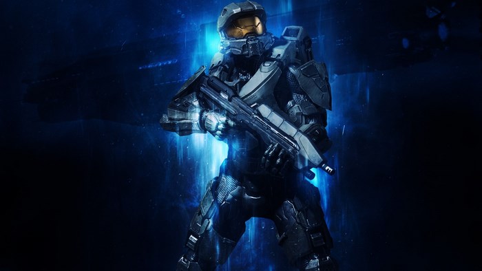 Master Chief from Halo holding a weapon