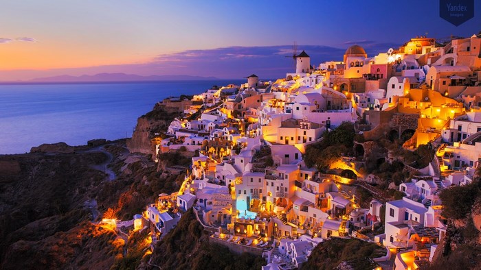 Santorini village at sunset