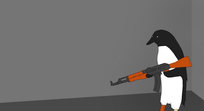 Penguin holding an AK-47