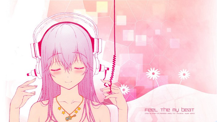 Super Sonico listening to music with headphones
