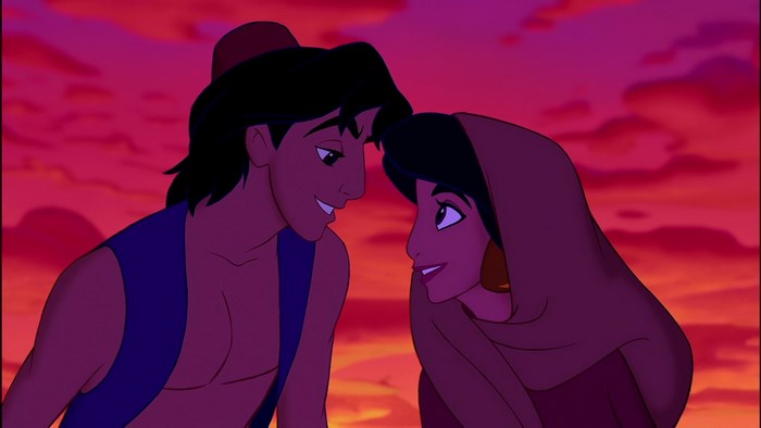 Aladdin and Jasmine looking at each other