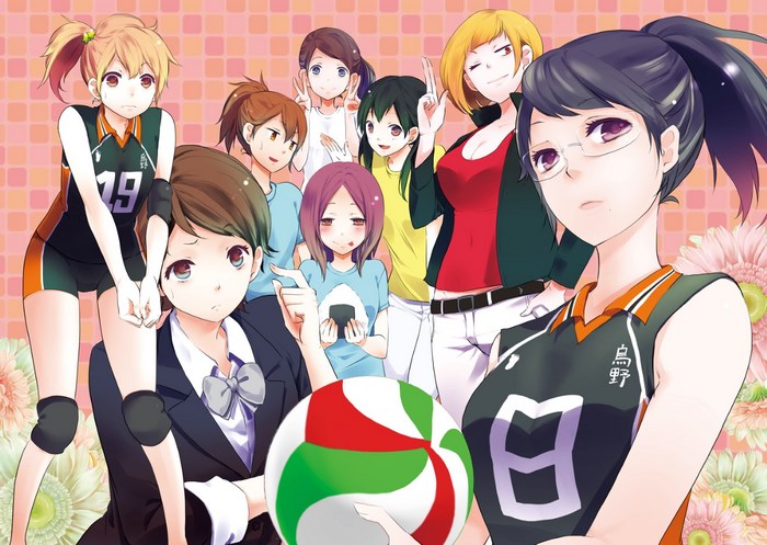 Haikyuu!! girls volleyball team with mascot