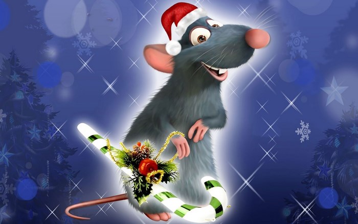 Ratatouille Rat Wearing Santa Hat with Candy Cane