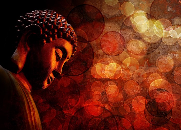 Buddha head with bokeh background